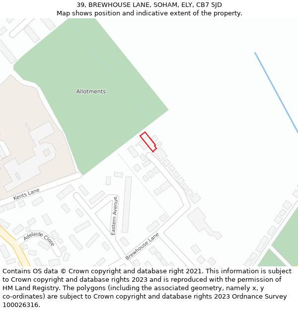 39, BREWHOUSE LANE, SOHAM, ELY, CB7 5JD: Location map and indicative extent of plot