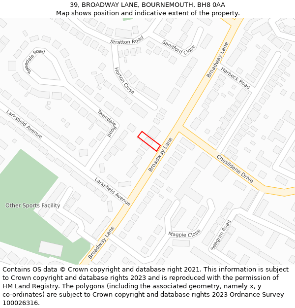39, BROADWAY LANE, BOURNEMOUTH, BH8 0AA: Location map and indicative extent of plot