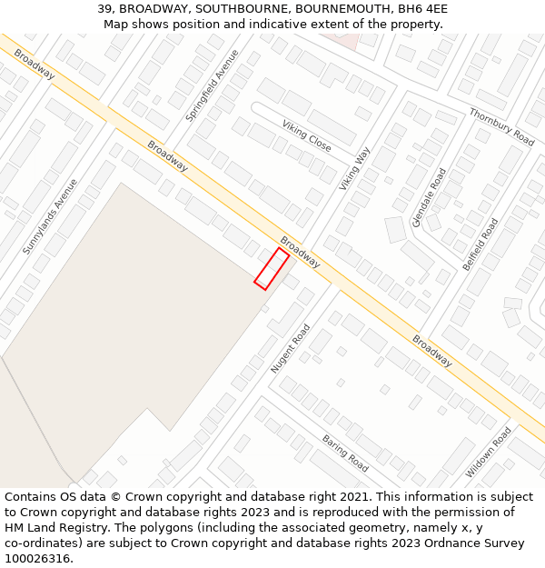 39, BROADWAY, SOUTHBOURNE, BOURNEMOUTH, BH6 4EE: Location map and indicative extent of plot