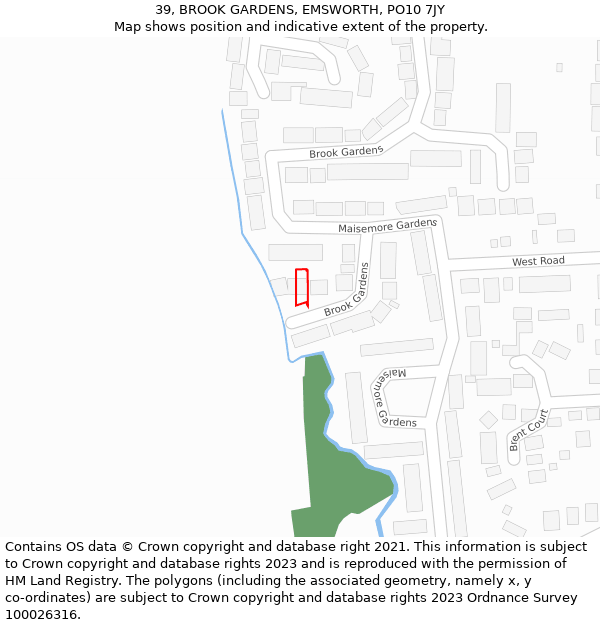 39, BROOK GARDENS, EMSWORTH, PO10 7JY: Location map and indicative extent of plot