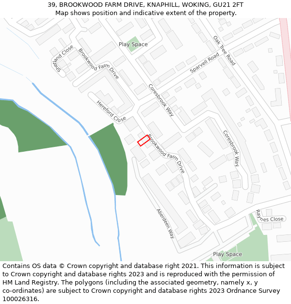 39, BROOKWOOD FARM DRIVE, KNAPHILL, WOKING, GU21 2FT: Location map and indicative extent of plot