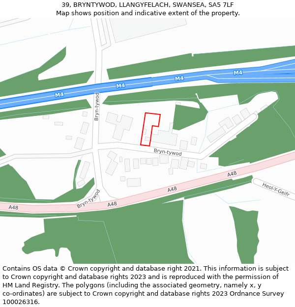 39, BRYNTYWOD, LLANGYFELACH, SWANSEA, SA5 7LF: Location map and indicative extent of plot