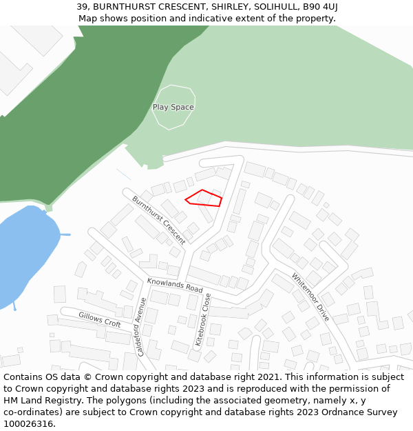 39, BURNTHURST CRESCENT, SHIRLEY, SOLIHULL, B90 4UJ: Location map and indicative extent of plot