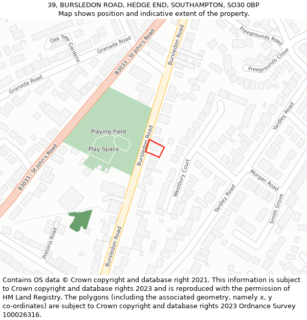 39, BURSLEDON ROAD, HEDGE END, SOUTHAMPTON, SO30 0BP: Location map and indicative extent of plot
