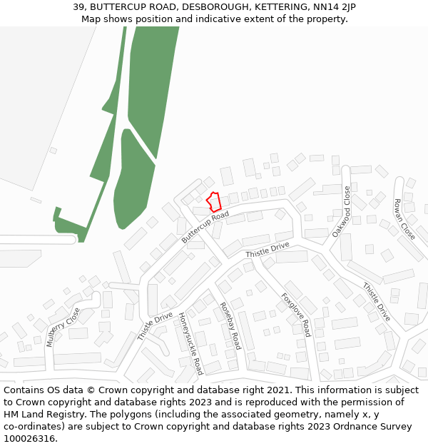 39, BUTTERCUP ROAD, DESBOROUGH, KETTERING, NN14 2JP: Location map and indicative extent of plot