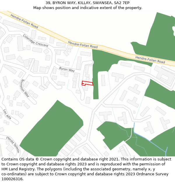 39, BYRON WAY, KILLAY, SWANSEA, SA2 7EP: Location map and indicative extent of plot