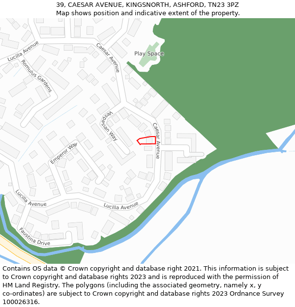 39, CAESAR AVENUE, KINGSNORTH, ASHFORD, TN23 3PZ: Location map and indicative extent of plot