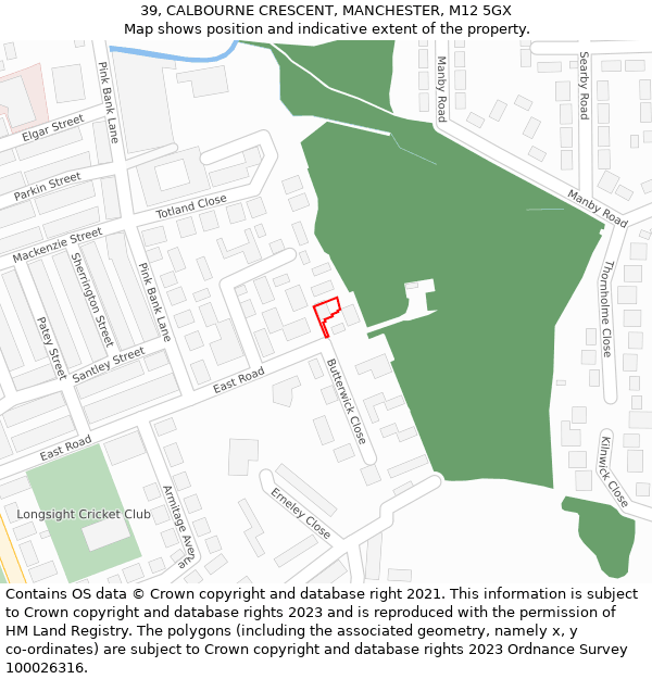 39, CALBOURNE CRESCENT, MANCHESTER, M12 5GX: Location map and indicative extent of plot