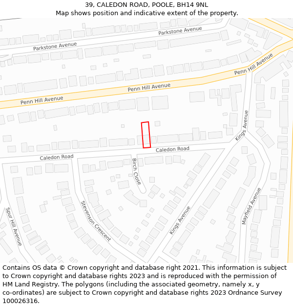 39, CALEDON ROAD, POOLE, BH14 9NL: Location map and indicative extent of plot