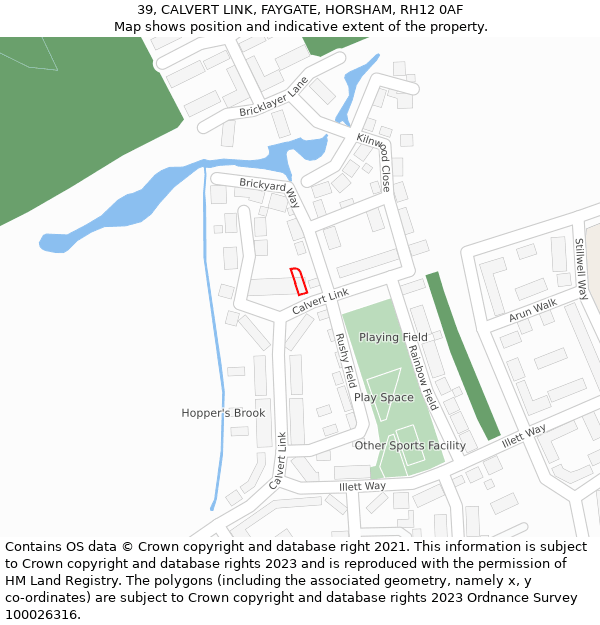 39, CALVERT LINK, FAYGATE, HORSHAM, RH12 0AF: Location map and indicative extent of plot