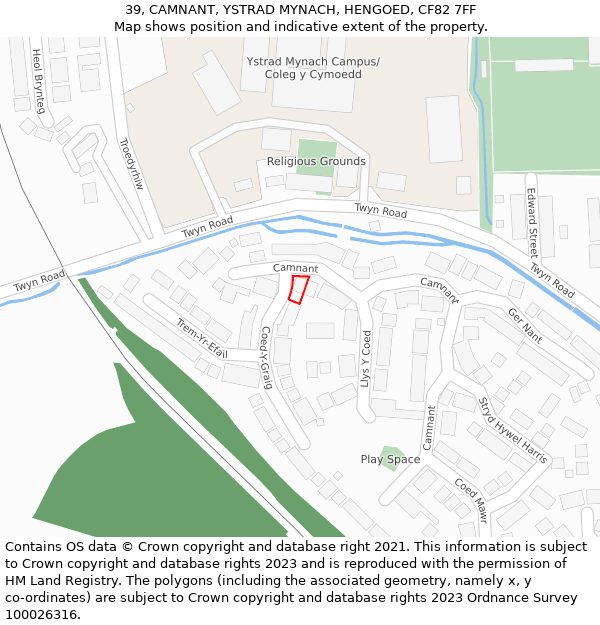 39, CAMNANT, YSTRAD MYNACH, HENGOED, CF82 7FF: Location map and indicative extent of plot