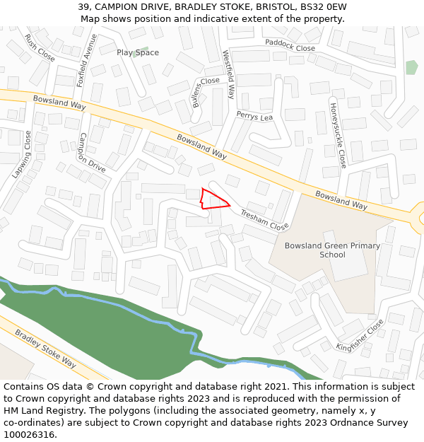 39, CAMPION DRIVE, BRADLEY STOKE, BRISTOL, BS32 0EW: Location map and indicative extent of plot