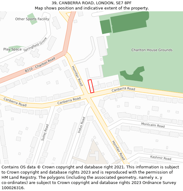39, CANBERRA ROAD, LONDON, SE7 8PF: Location map and indicative extent of plot