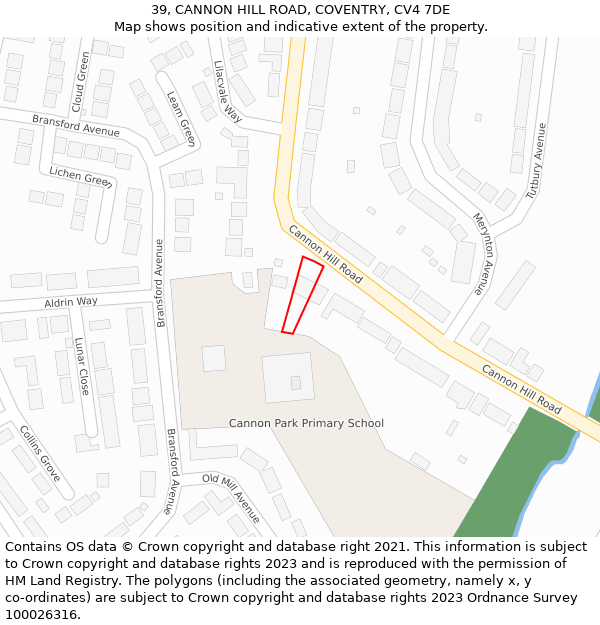 39, CANNON HILL ROAD, COVENTRY, CV4 7DE: Location map and indicative extent of plot