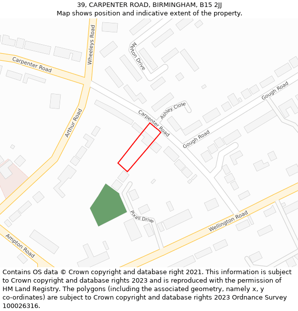 39, CARPENTER ROAD, BIRMINGHAM, B15 2JJ: Location map and indicative extent of plot