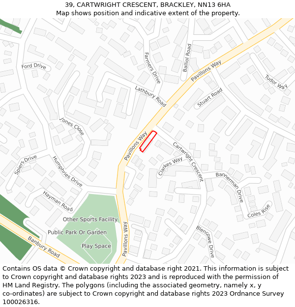 39, CARTWRIGHT CRESCENT, BRACKLEY, NN13 6HA: Location map and indicative extent of plot