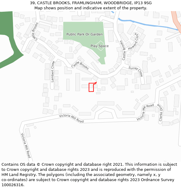 39, CASTLE BROOKS, FRAMLINGHAM, WOODBRIDGE, IP13 9SG: Location map and indicative extent of plot