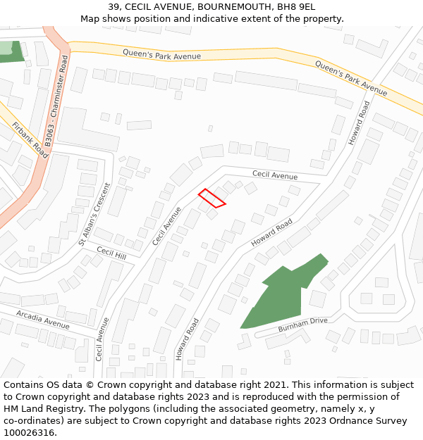 39, CECIL AVENUE, BOURNEMOUTH, BH8 9EL: Location map and indicative extent of plot