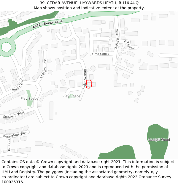 39, CEDAR AVENUE, HAYWARDS HEATH, RH16 4UQ: Location map and indicative extent of plot