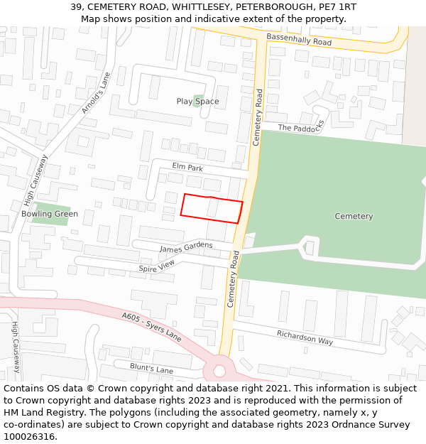 39, CEMETERY ROAD, WHITTLESEY, PETERBOROUGH, PE7 1RT: Location map and indicative extent of plot