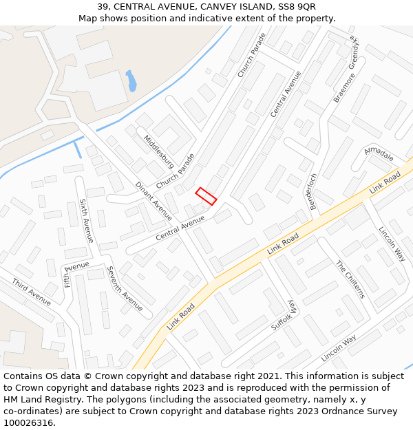 39, CENTRAL AVENUE, CANVEY ISLAND, SS8 9QR: Location map and indicative extent of plot