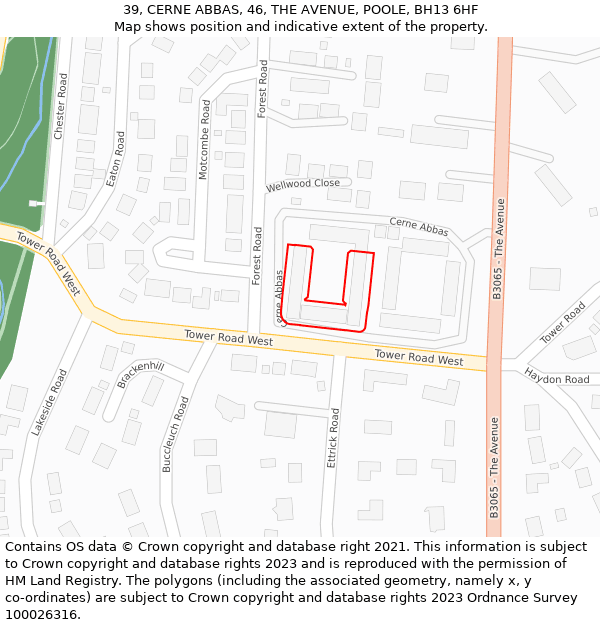 39, CERNE ABBAS, 46, THE AVENUE, POOLE, BH13 6HF: Location map and indicative extent of plot