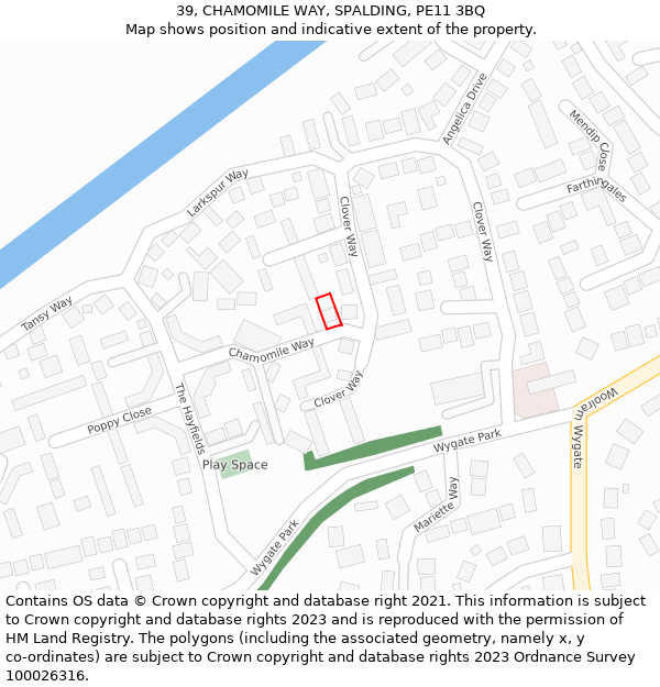 39, CHAMOMILE WAY, SPALDING, PE11 3BQ: Location map and indicative extent of plot