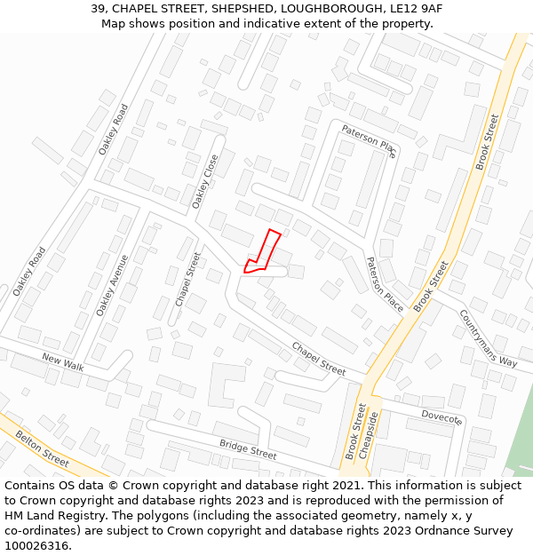 39, CHAPEL STREET, SHEPSHED, LOUGHBOROUGH, LE12 9AF: Location map and indicative extent of plot