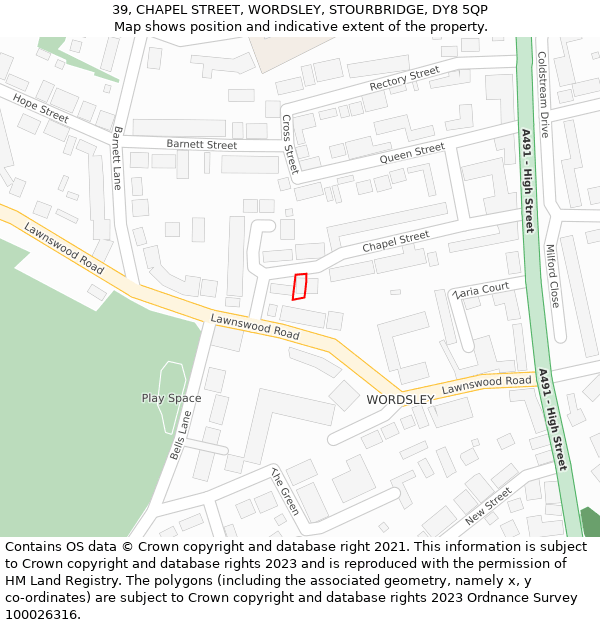 39, CHAPEL STREET, WORDSLEY, STOURBRIDGE, DY8 5QP: Location map and indicative extent of plot