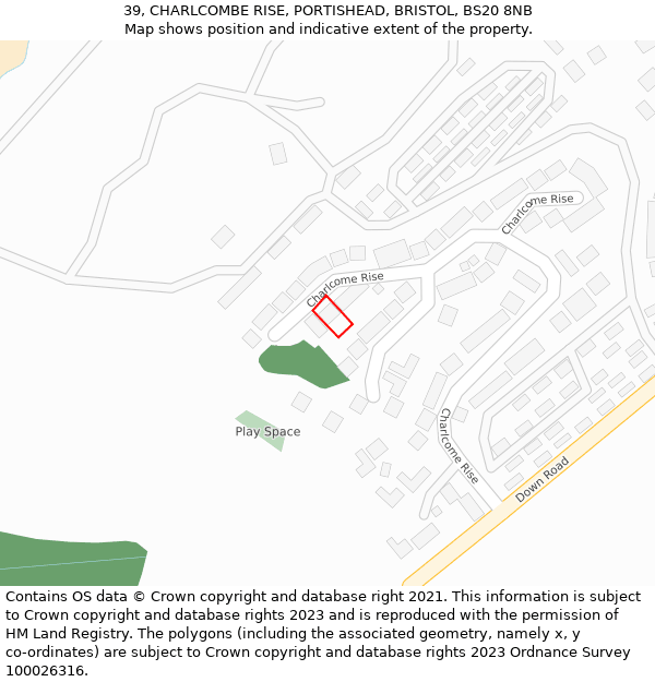 39, CHARLCOMBE RISE, PORTISHEAD, BRISTOL, BS20 8NB: Location map and indicative extent of plot