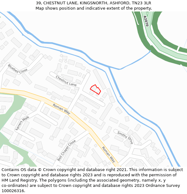 39, CHESTNUT LANE, KINGSNORTH, ASHFORD, TN23 3LR: Location map and indicative extent of plot