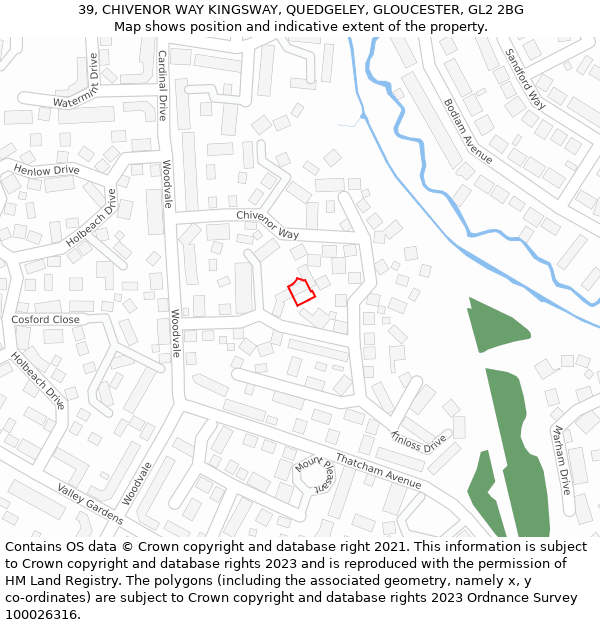 39, CHIVENOR WAY KINGSWAY, QUEDGELEY, GLOUCESTER, GL2 2BG: Location map and indicative extent of plot