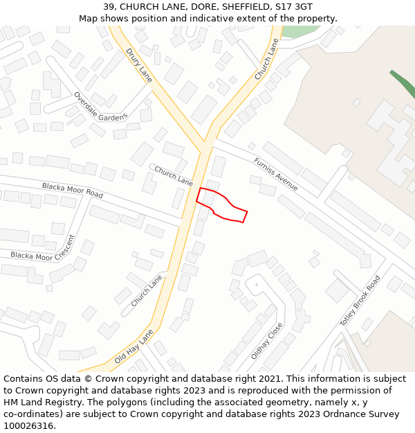 39, CHURCH LANE, DORE, SHEFFIELD, S17 3GT: Location map and indicative extent of plot