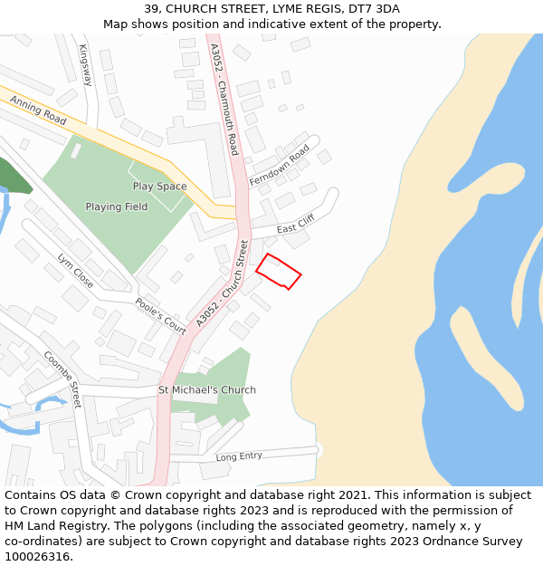 39, CHURCH STREET, LYME REGIS, DT7 3DA: Location map and indicative extent of plot