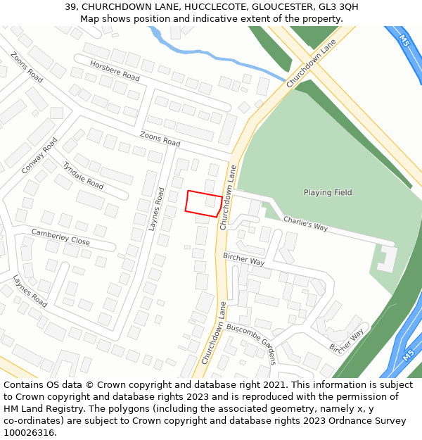 39, CHURCHDOWN LANE, HUCCLECOTE, GLOUCESTER, GL3 3QH: Location map and indicative extent of plot