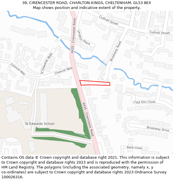 39, CIRENCESTER ROAD, CHARLTON KINGS, CHELTENHAM, GL53 8EX: Location map and indicative extent of plot