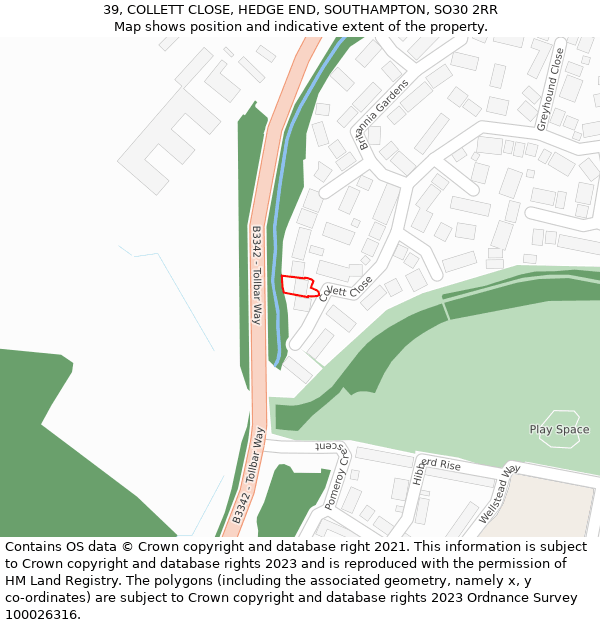 39, COLLETT CLOSE, HEDGE END, SOUTHAMPTON, SO30 2RR: Location map and indicative extent of plot