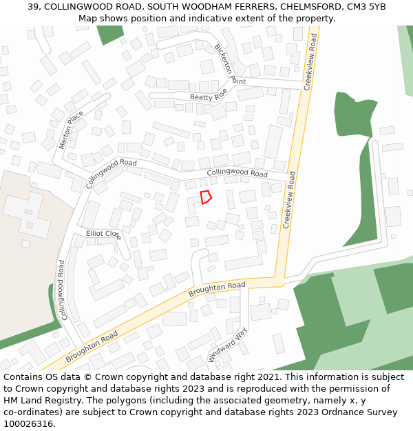 39, COLLINGWOOD ROAD, SOUTH WOODHAM FERRERS, CHELMSFORD, CM3 5YB: Location map and indicative extent of plot