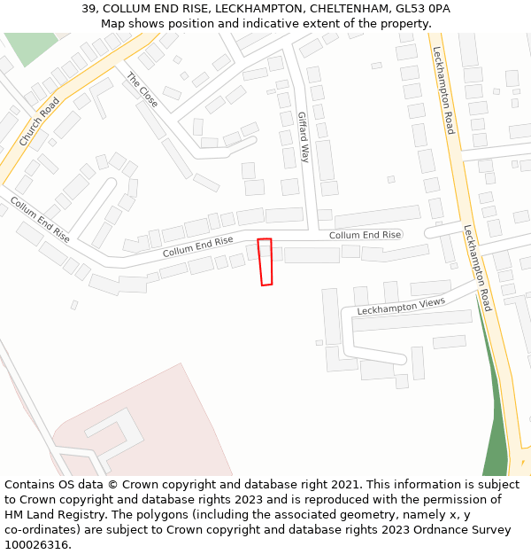 39, COLLUM END RISE, LECKHAMPTON, CHELTENHAM, GL53 0PA: Location map and indicative extent of plot