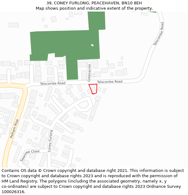 39, CONEY FURLONG, PEACEHAVEN, BN10 8EH: Location map and indicative extent of plot
