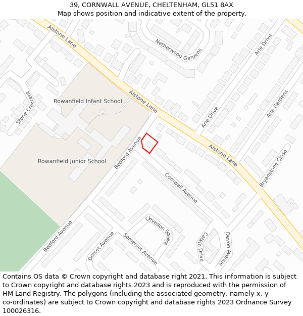 39, CORNWALL AVENUE, CHELTENHAM, GL51 8AX: Location map and indicative extent of plot
