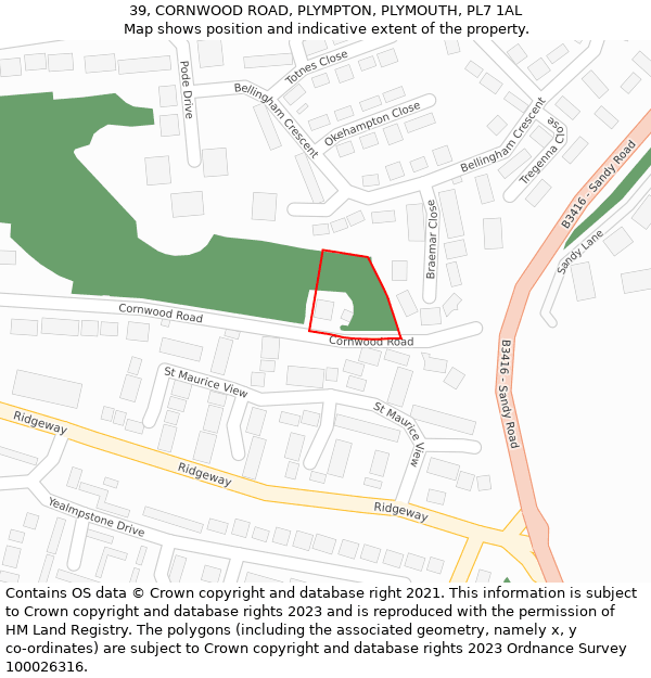 39, CORNWOOD ROAD, PLYMPTON, PLYMOUTH, PL7 1AL: Location map and indicative extent of plot