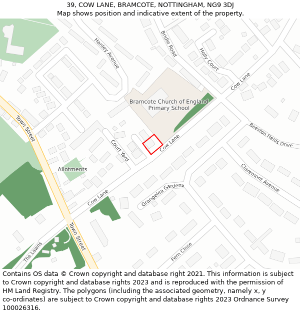 39, COW LANE, BRAMCOTE, NOTTINGHAM, NG9 3DJ: Location map and indicative extent of plot