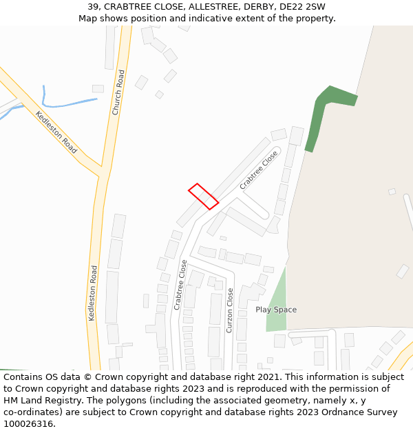 39, CRABTREE CLOSE, ALLESTREE, DERBY, DE22 2SW: Location map and indicative extent of plot