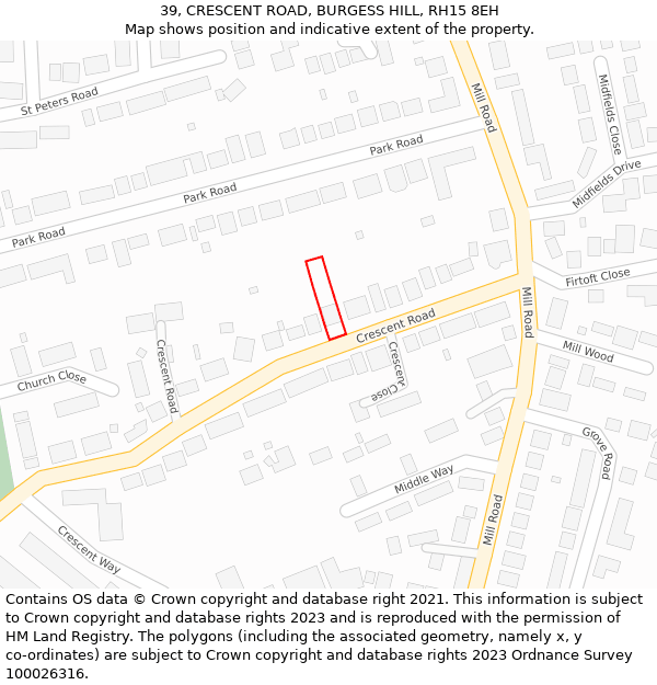 39, CRESCENT ROAD, BURGESS HILL, RH15 8EH: Location map and indicative extent of plot