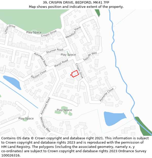 39, CRISPIN DRIVE, BEDFORD, MK41 7FP: Location map and indicative extent of plot