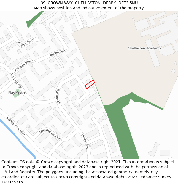 39, CROWN WAY, CHELLASTON, DERBY, DE73 5NU: Location map and indicative extent of plot