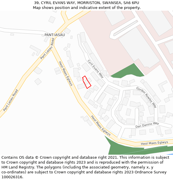 39, CYRIL EVANS WAY, MORRISTON, SWANSEA, SA6 6PU: Location map and indicative extent of plot