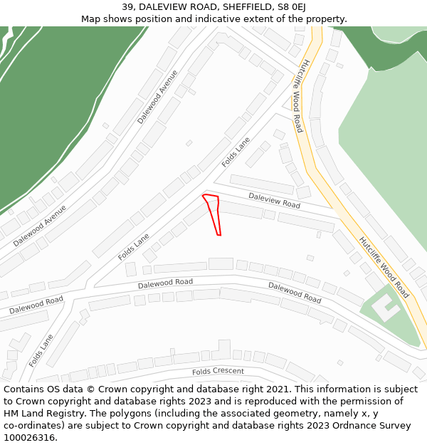 39, DALEVIEW ROAD, SHEFFIELD, S8 0EJ: Location map and indicative extent of plot