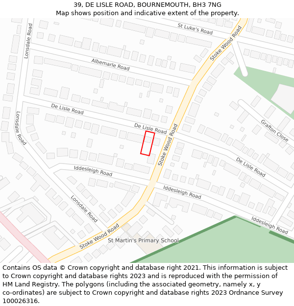 39, DE LISLE ROAD, BOURNEMOUTH, BH3 7NG: Location map and indicative extent of plot